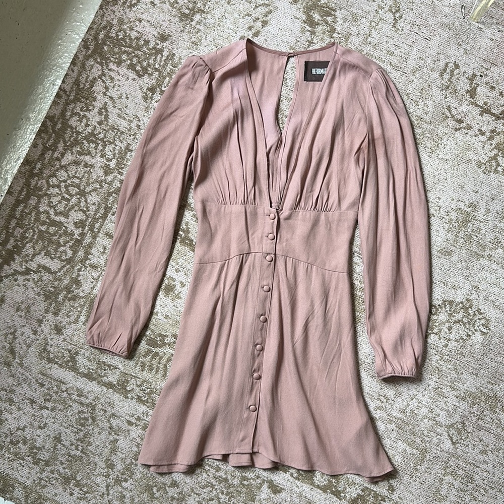 reformation elisabeth mini blush dress